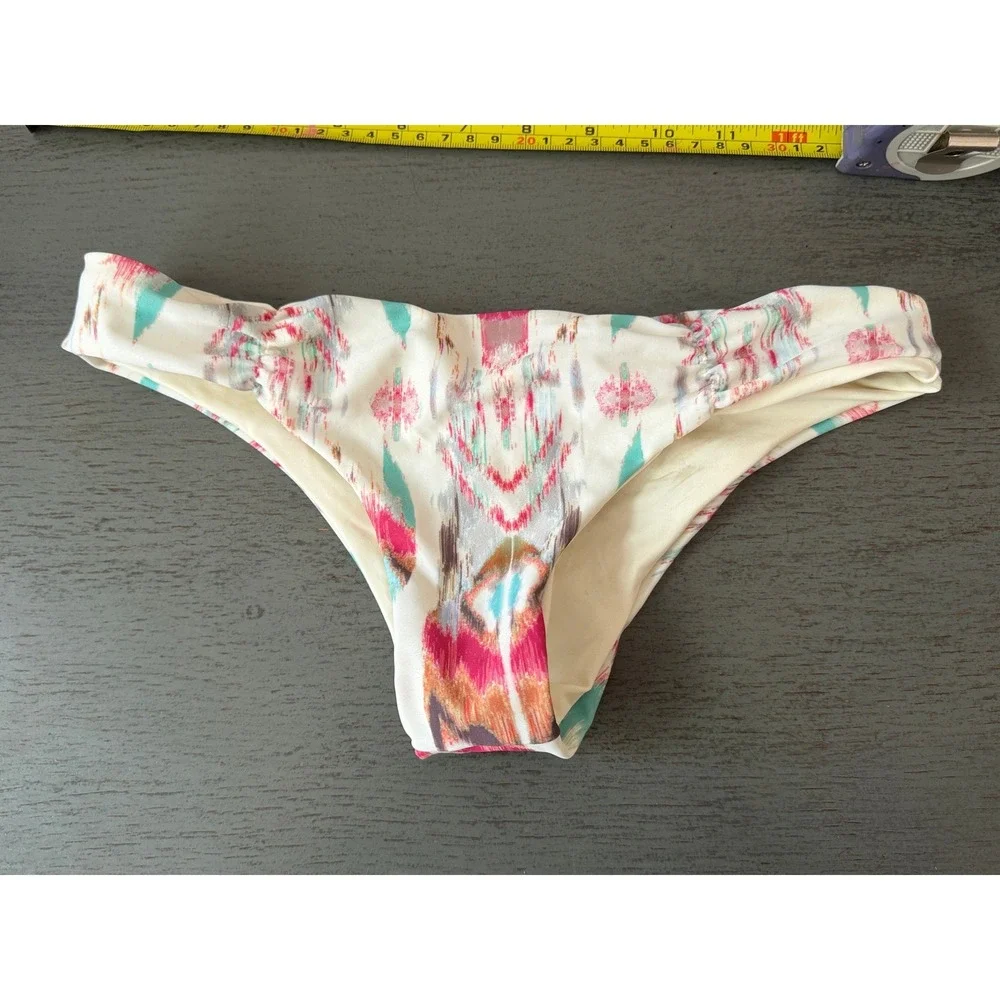 L Space Bitsy Cut Bikini Bottoms XS Pink Turquoise Ikat Print Low Rise Swim NWOT